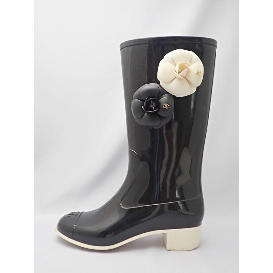 CHANEL（シャネル） レインブーツ ブラックxアイボリー 37 カメリア