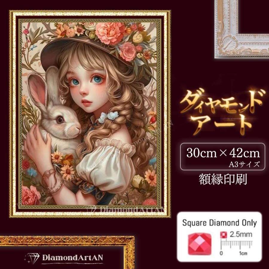 AM-382 ダイヤモンドアート うさぎ レトロ 少女 可愛い ダイヤモンド
