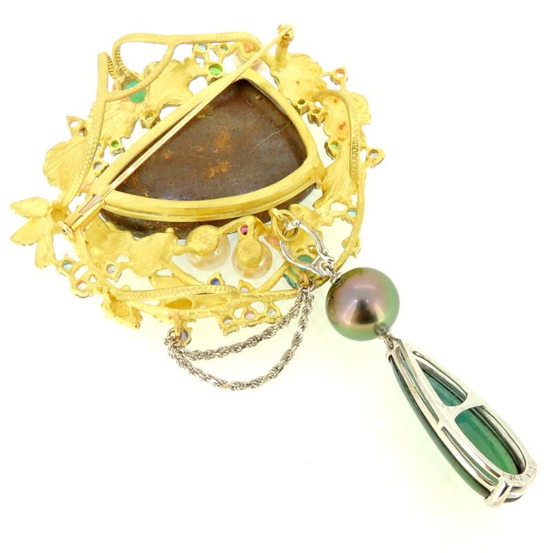 落合 朋子 ボルダーオパール ペンダント ブローチ K18イエローゴールド