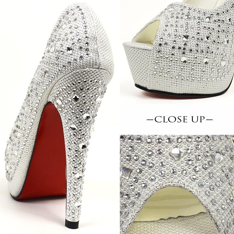 オープントゥタイプ ミラーストーン ラメグリッターデザインヒール