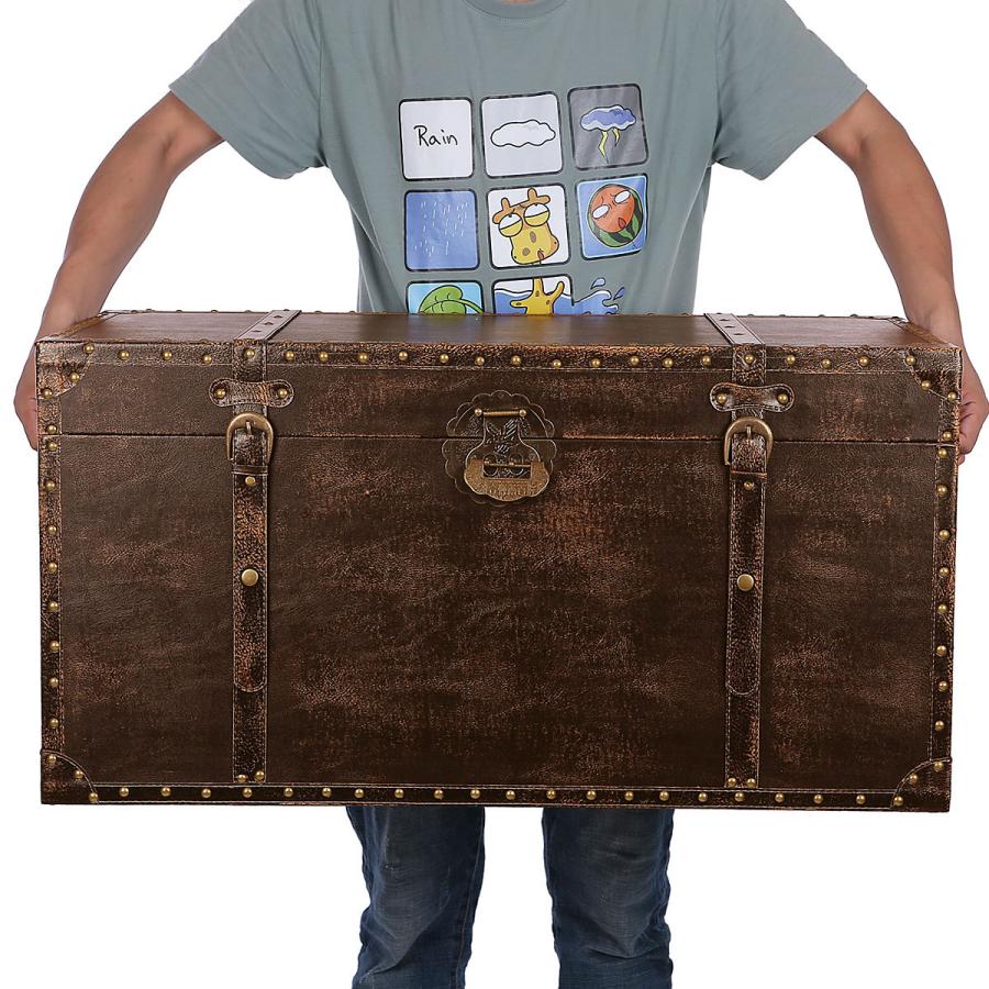 鍵付き トランク型 収納ボックス 大型 トランクボックス アンティーク