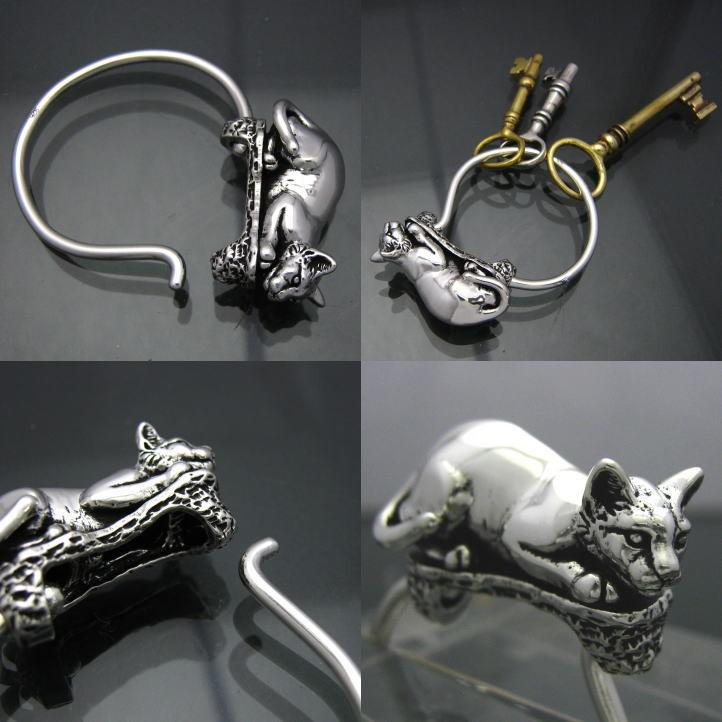 銀の猫、ネコキーリング シルバー925 SV925(キーホルダー、キー