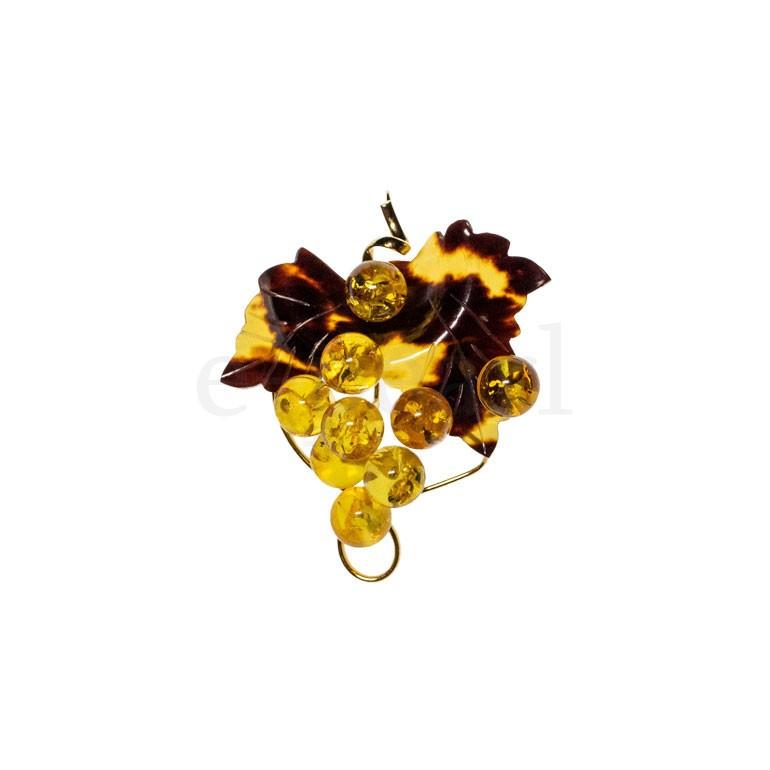 ぶどう型本べっ甲+琥珀ブローチ 軽く 高級感のある 美しいシャンパン