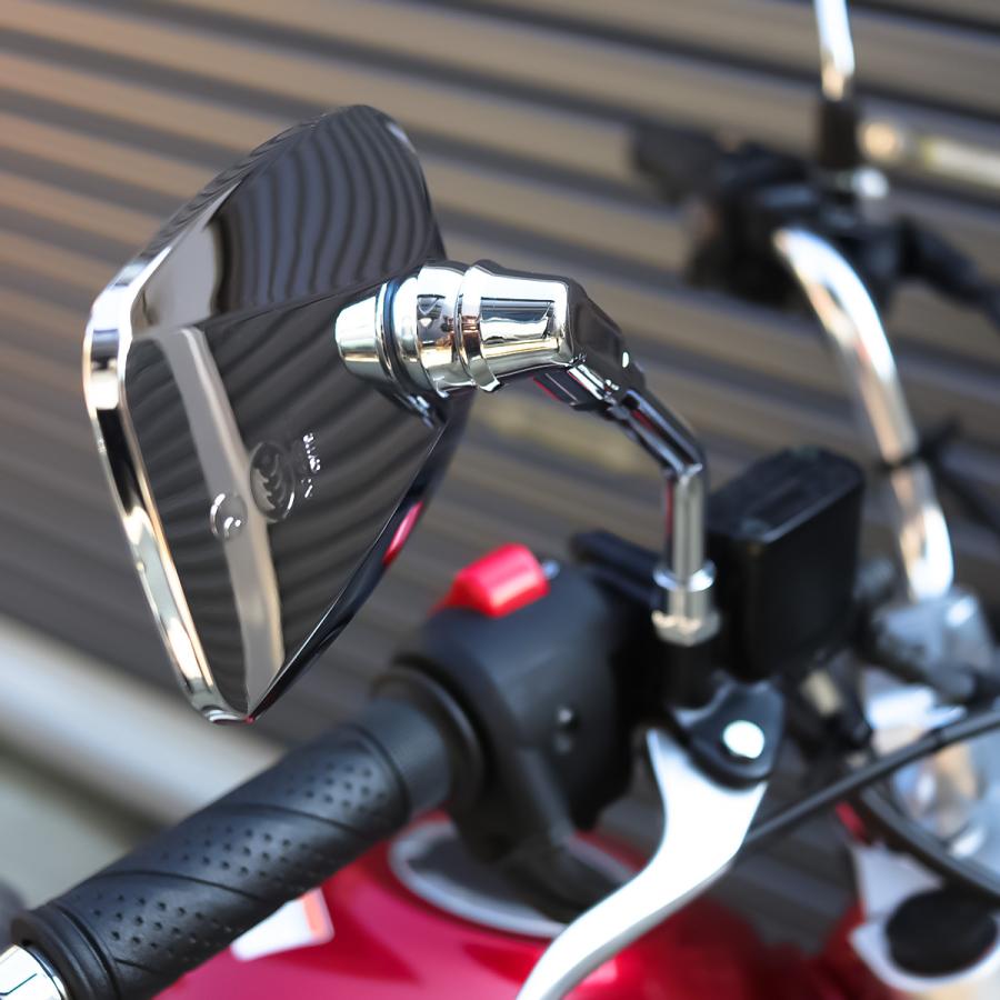 バイク ミラー M10正ネジ 角型 クロームメッキ ショートアーム 左右