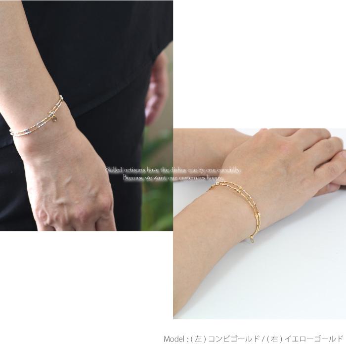 ブレスレット バングル 18金 k18 ミラーボールカット 形状記憶 2連