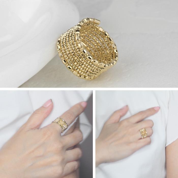 リング 指輪 ミラーボール レディース 形状記憶 7連 スパイラル 18金