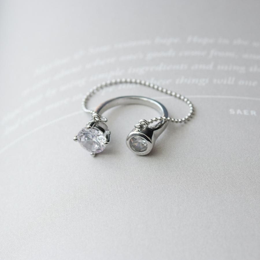 チェーン付きリング ストーン ビジュー フリーリング オープンリング