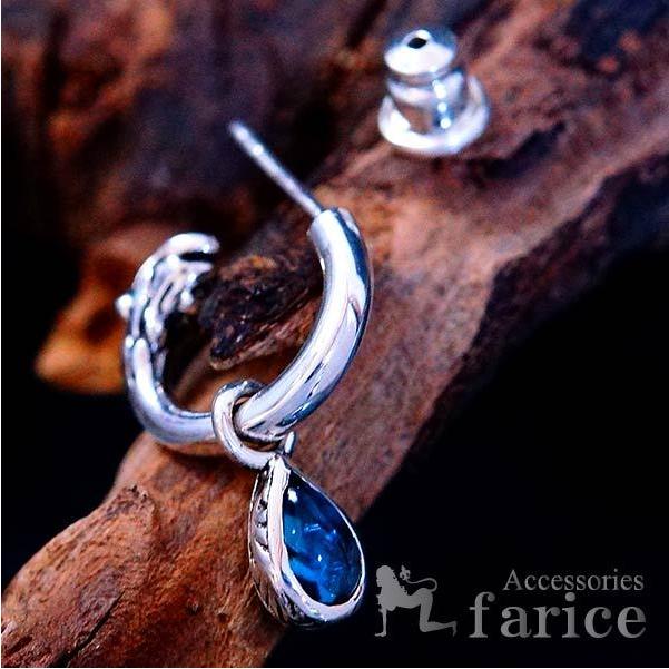 天然石 ブルートパーズ 雫型 シルバー925 ハーフフープ ピアス