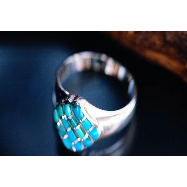 Indian Jewelry 天然石 ターコイズ インレイ装飾 ダイヤ型デザイン