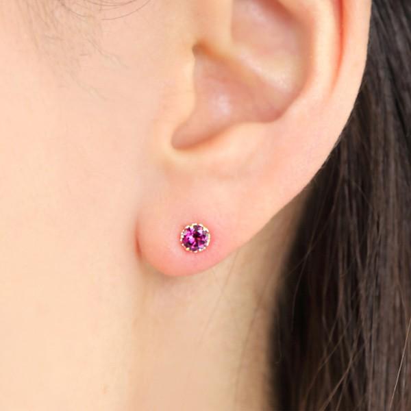 ロードライトガーネット ピアス K18PG 18k 18金 4mm ピンク ゴールド