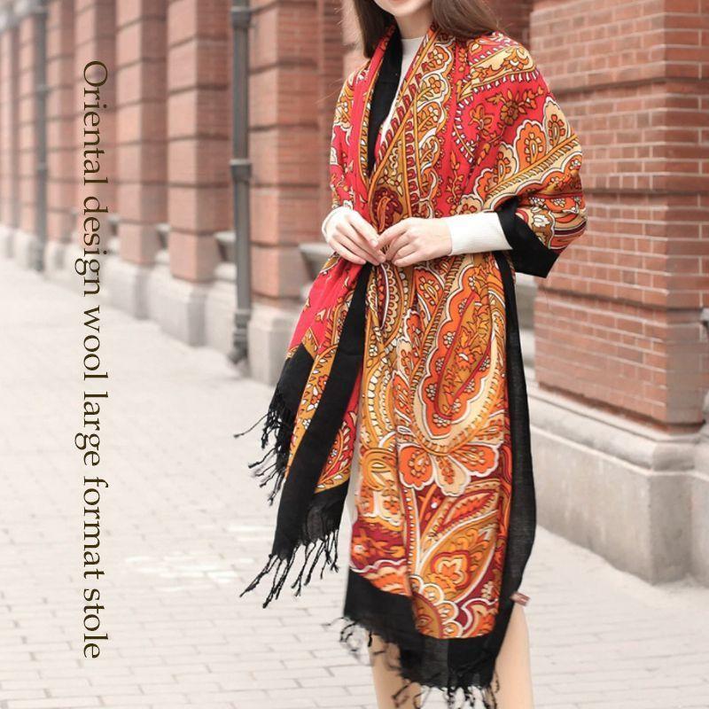 ストール レディース オリエンタル柄ウール大判ストール プレゼント 秋