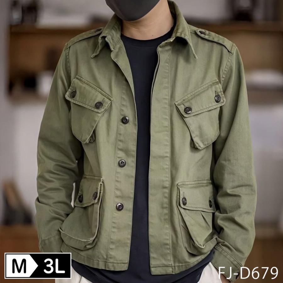 爆買いWEEK ミリタリージャケット メンズ 長袖 無地 ポケット 実用的