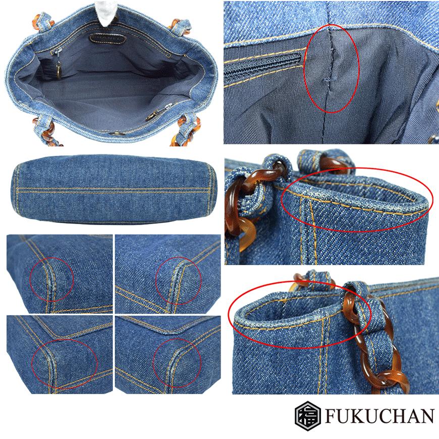 CHANEL/シャネル ココマーク/デニム べっ甲風プラチェーン トート