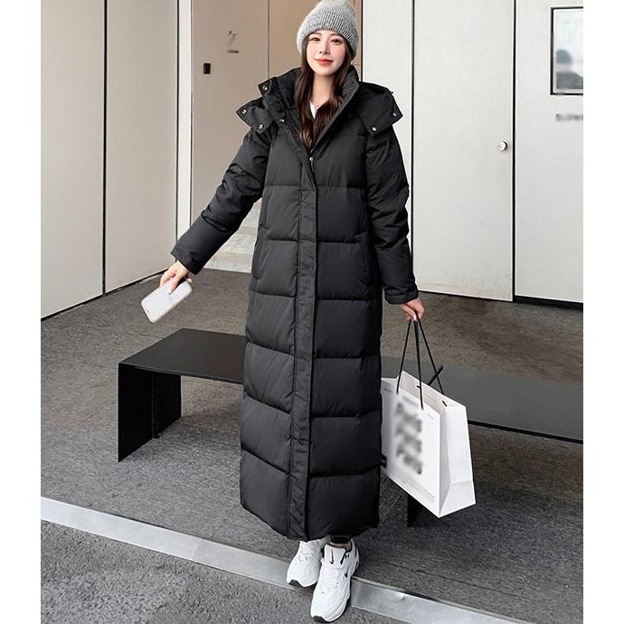 超ロングダウン レディース 黒 ホワイト ベンチコート ダウン