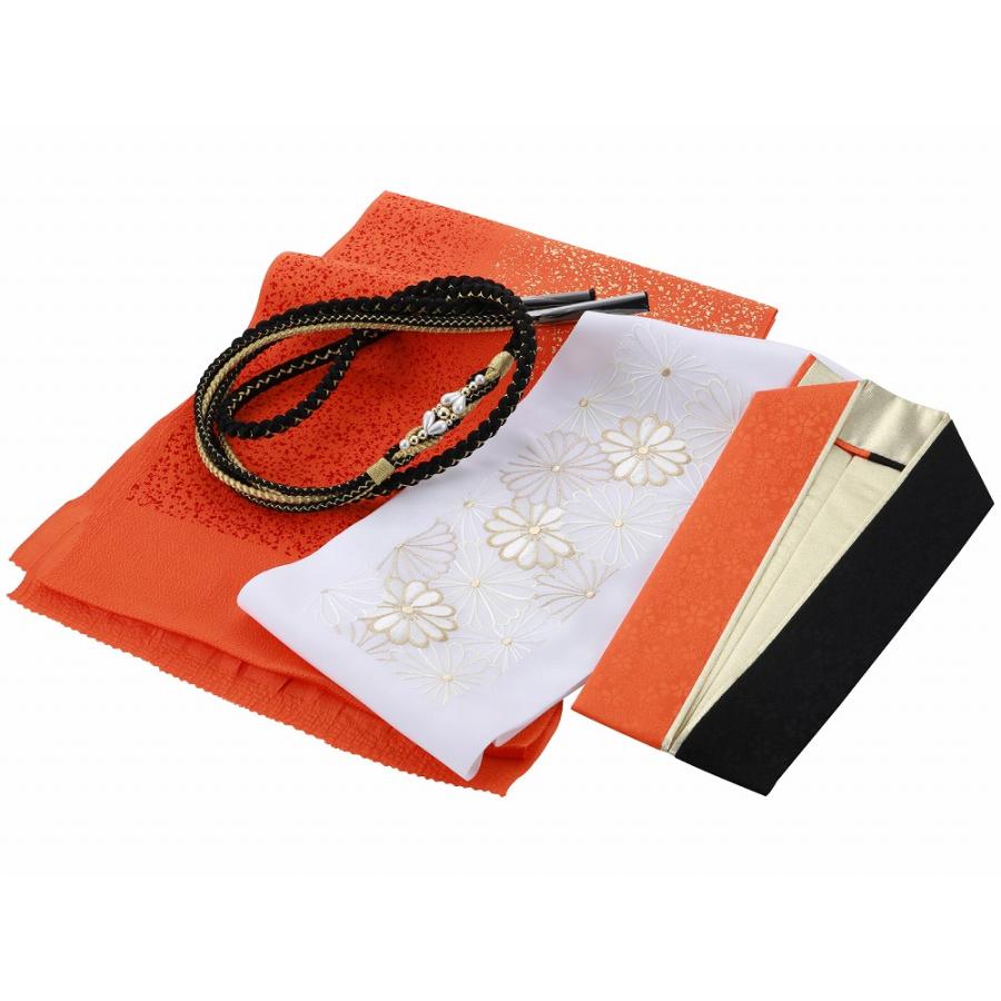 振袖用 正絹 帯揚げ・帯締め・重ね衿・半衿 4点セット オレンジ系 h