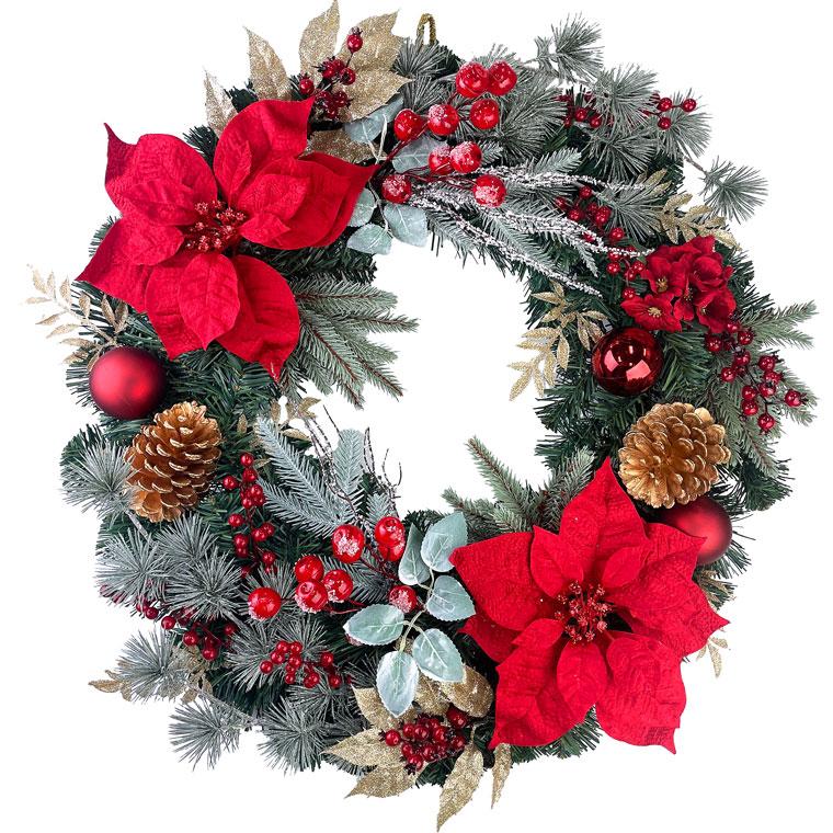 クリスマスリース 60cm レッド 特大 玄関 おしゃれ 北欧 手作り 大きい