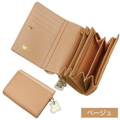 渡辺あきお レディ−ス 猫柄 二つ折り財布 牛革 本革 大容量 L字