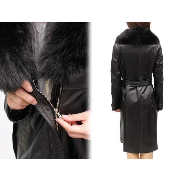 ロングコート レザーコート レディース ラム ファー付き 皮コート 革