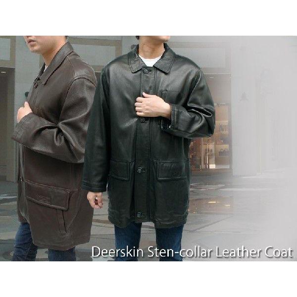 ハーフコート レザーコート メンズ ステンカラー ディアスキン