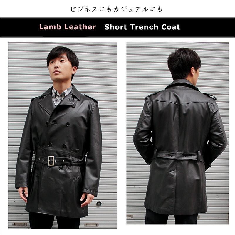 トレンチコート レザーコート 本革 革コート メンズ ラム革 柔らかい