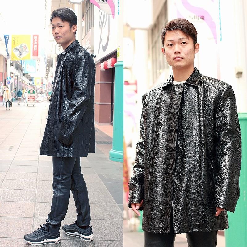 パイソン 蛇革 ジャケット メンズ 本革 レザージャケット ハーフコート