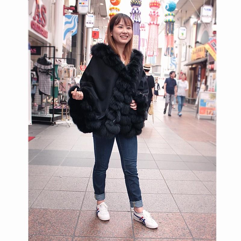 毛皮ケープ レディース マント 秋物 冬物 高級感 フォックス カシミヤ