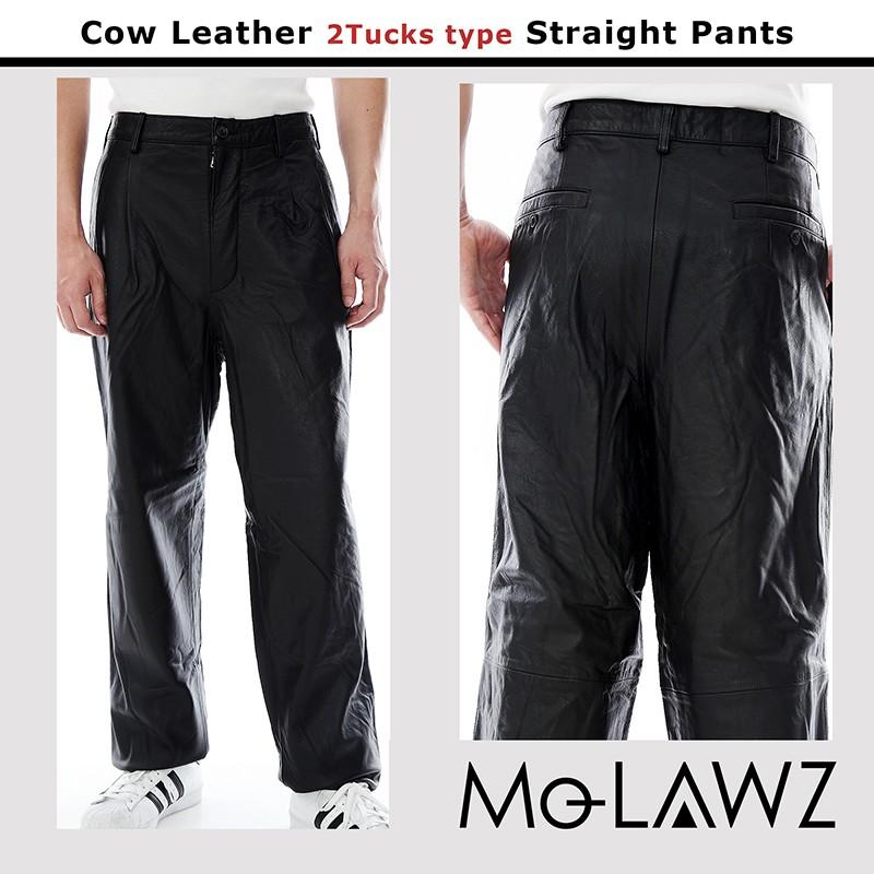 Mo-LAWS レザーパンツ 革パンツ 牛革 大きいサイズ ツータック メンズ