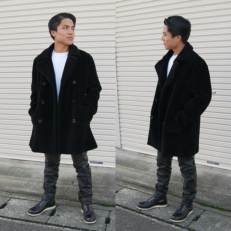 ウールコート メンズ ハーフコート 羊毛 ブラック 6071 : 本革 レザー