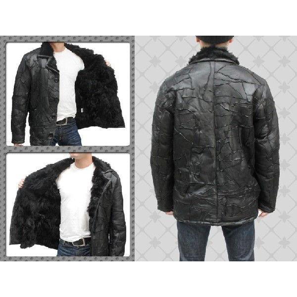 ムートンコート メンズ パッチワーク 本革 ラム テーラーカラー WFS