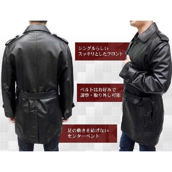 レザーコート メンズ 本革 ハーフコート 革コート ラム革 トレンチ