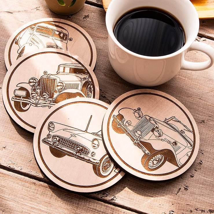 コースター おしゃれ おもしろ 4枚セット 木製 9種から選べる デザイン