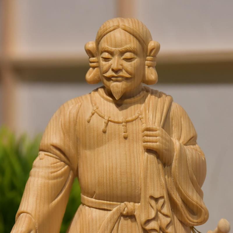 木彫り仏像 【大国主命と因幡の白兎】 桧木 総高17.8cm : 海宇工芸館