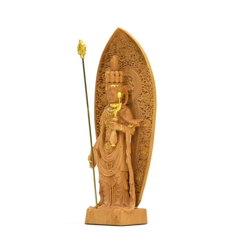 木彫り仏像-小仏 長谷寺形【十一面観音菩薩】 柘植 金泥仕様 模造作品