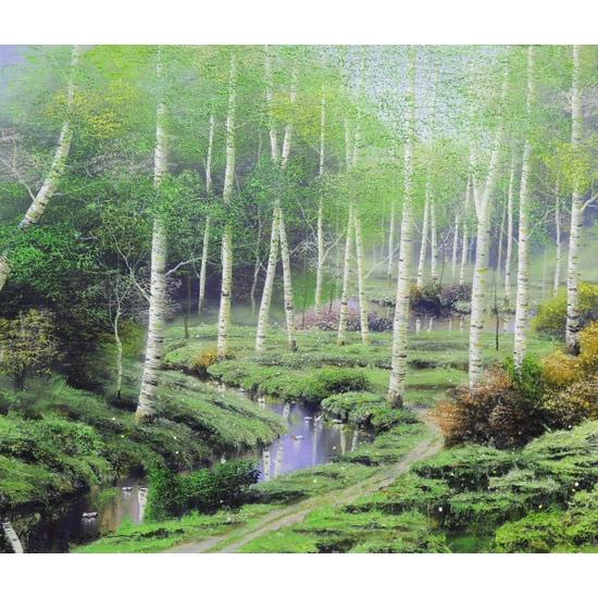 絵画 油絵 白樺林 （早瀬遼） 【肉筆】【油絵】【日本の風景】【10号