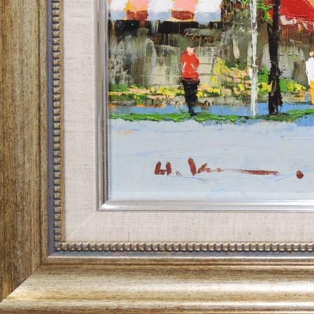 絵画 油絵 並木路のある街（フランス・ラマルク） （黒沢久） 【肉筆