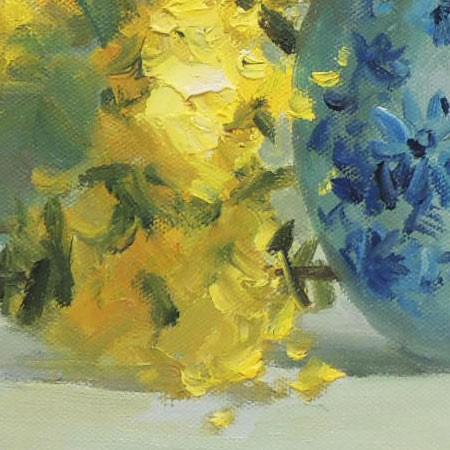 絵画 油絵 ミモザ （堀哲夫） 【肉筆】【油絵】【花】【6号】 : 掛け軸