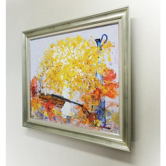 絵画 油絵 花とバイオリン F20号 （池田秀郎） 【肉筆】【油絵】【静物