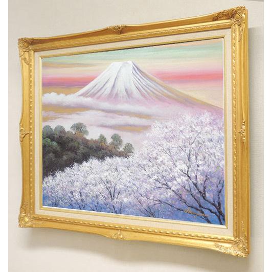 絵画 油絵 金富士と桜 F50号 （岡島哲夫） 【肉筆】【油絵】【富士