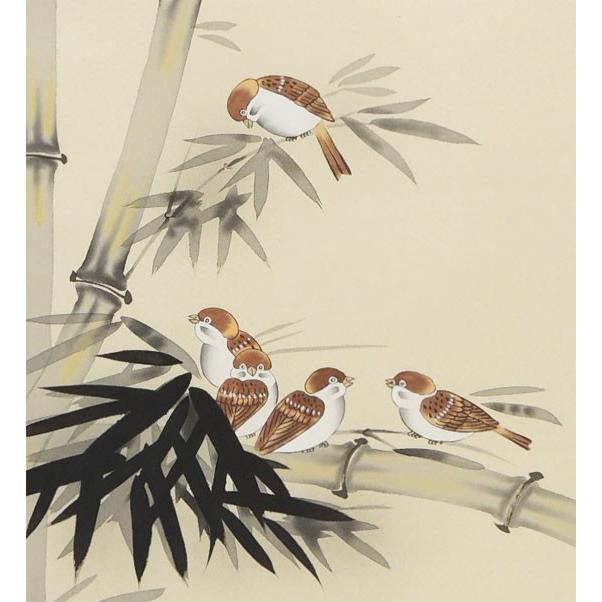 掛け軸 竹に雀 (鈴木竹甫) 【掛軸】【一間床・半間床】【花鳥画