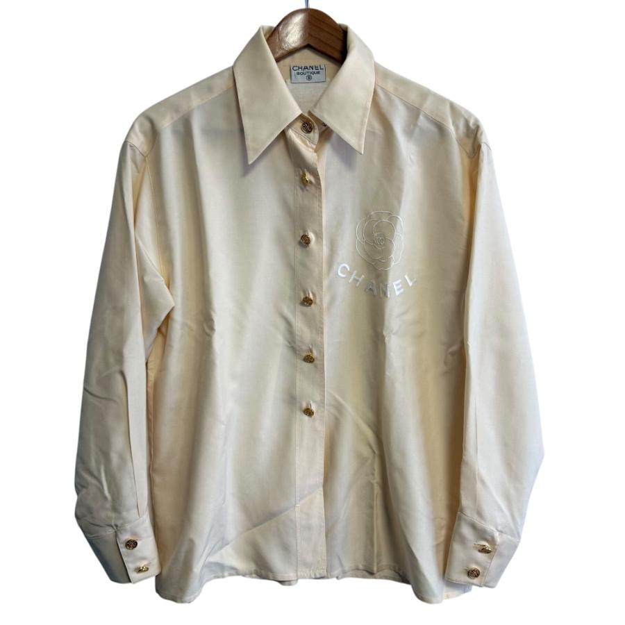 CHANEL（シャネル） 良品 長袖 ココマーク カメリア刺繍 ブラウス