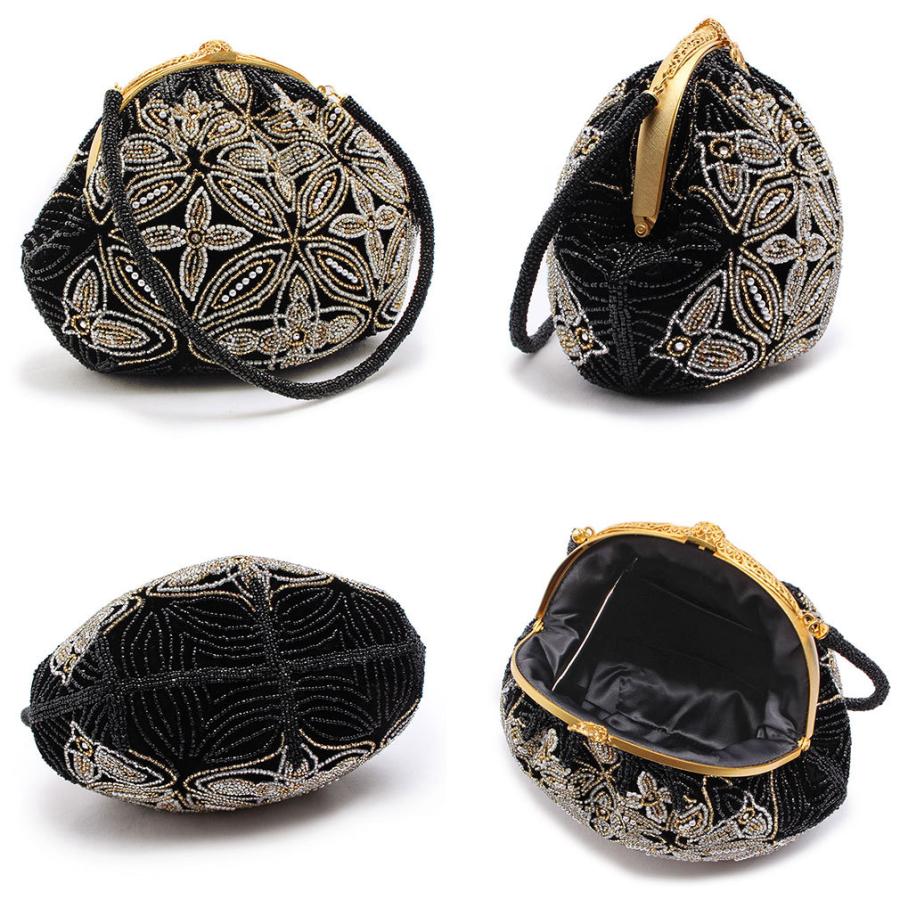 Kisste（キステ） ビーズバッグ 手刺繍 国産グラスビーズ 黒 七宝に華