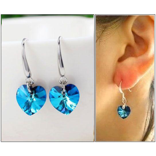 ピアス スワロフスキー ハート 青 サファイアブルー シルバー925
