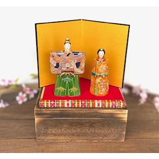 九谷焼 高級 陶磁器 雛人形 デコ盛 細描 5.5号 焼き塗装木箱台付