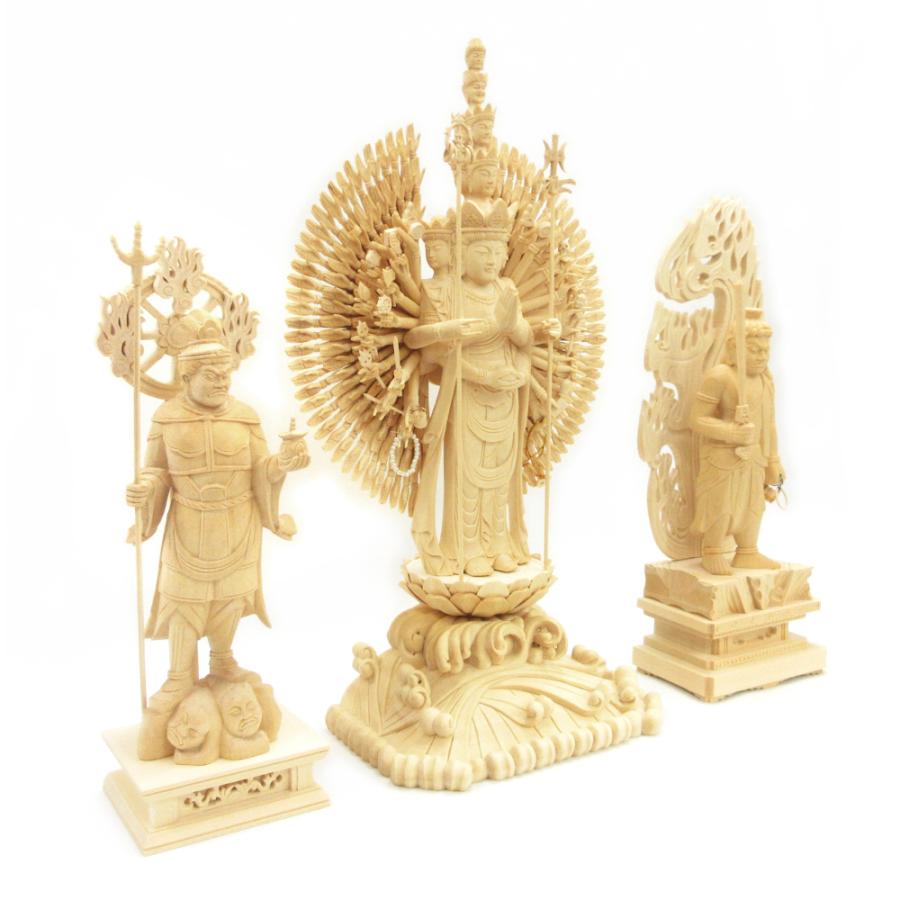 仏像 千手三尊 千手観音6寸 不動明王5寸 毘沙門天5寸 桧木 : 栗田