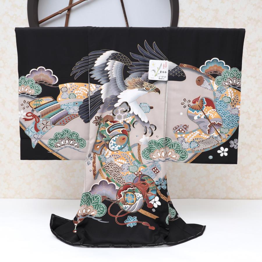 お宮参り 着物 産着 赤ちゃん 男 男の子 男児 初着 祝い着 黒 グレー