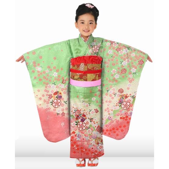 七五三 着物 7歳 レンタル フルセット 女の子 箱迫セット 黄緑
