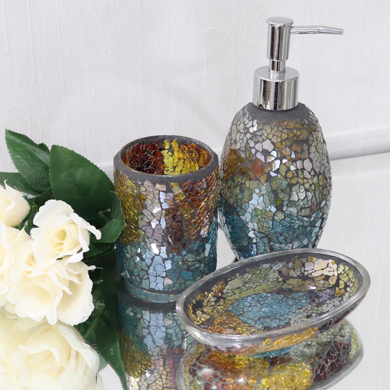 ソープディッシュ ディスペンサー ガラスベース 洗面台 3点セット