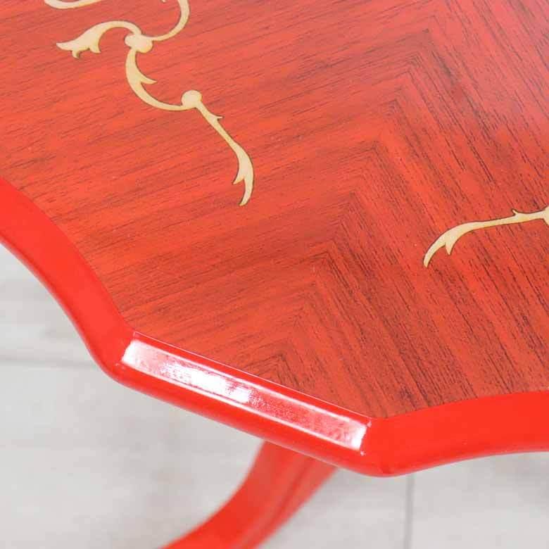 ティーテーブル レッド イタリア 55cm 象嵌 カフェテーブル モザイク