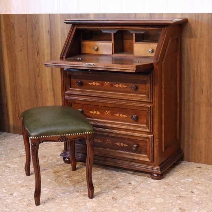 イタリア デスク ライティング ビューロー 3段 茶 象嵌 丸脚 完成品