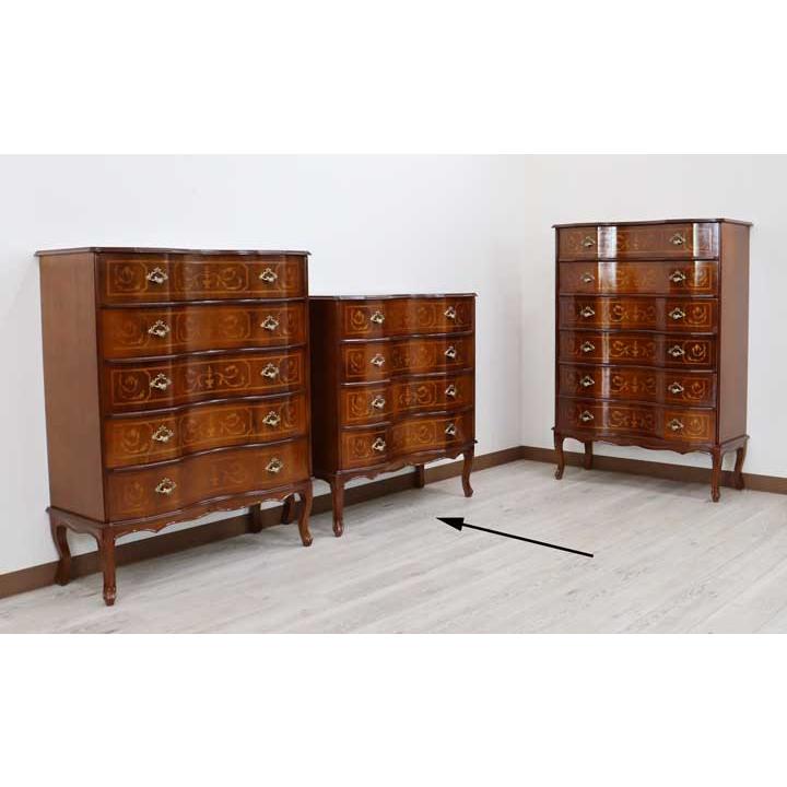 イタリア 4段 チェスト 茶 87cm 象嵌 ロココ調 家具 猫脚 完成品